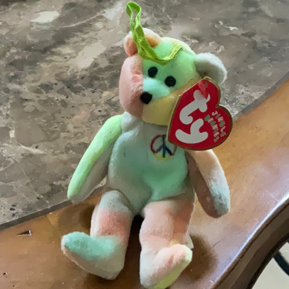 TY Jingle Babies peace bear beanie babies ornament with tags.